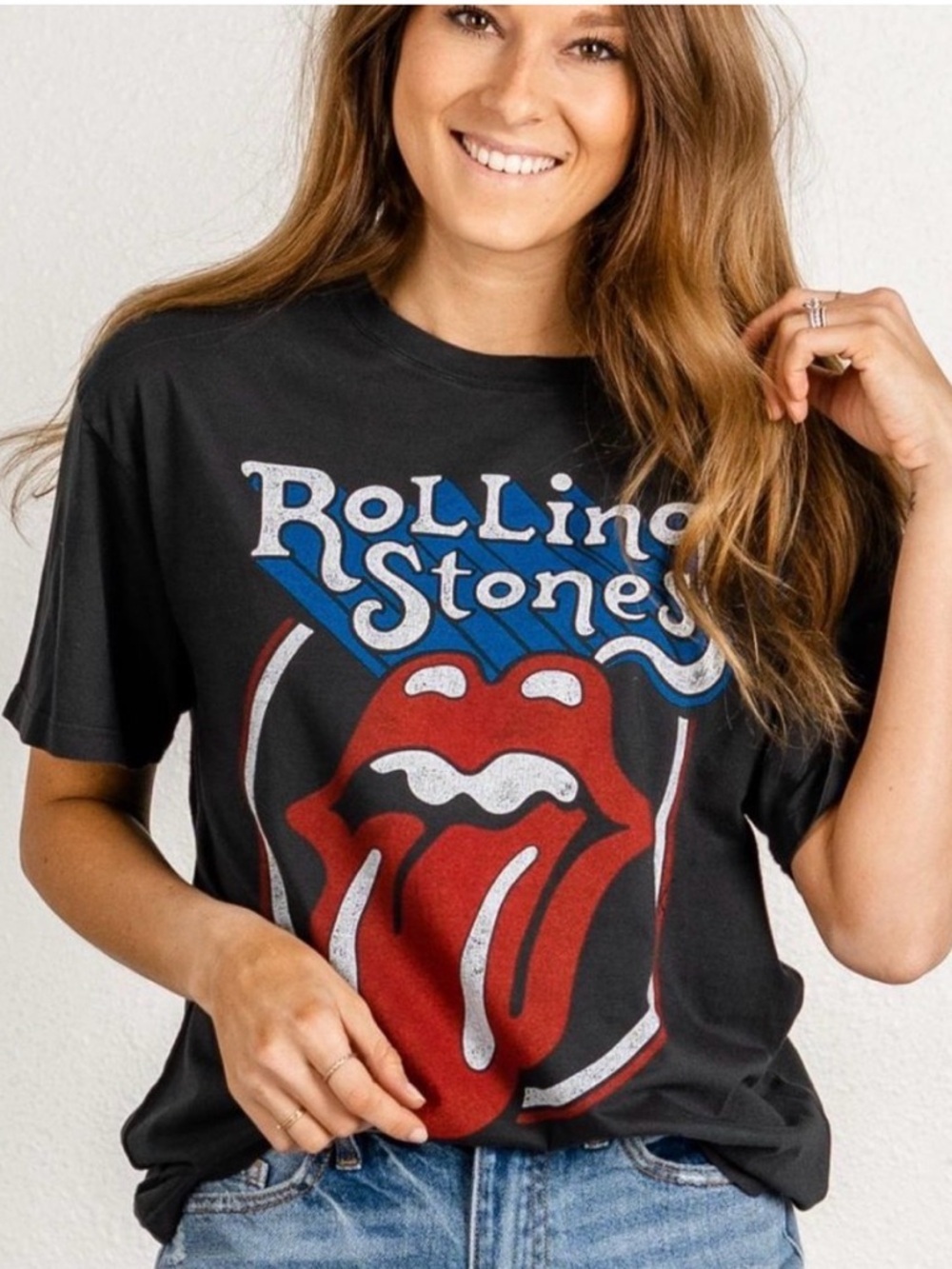 Daydreamer Rolling Stones Graphic Tee - Gray with Red Logo